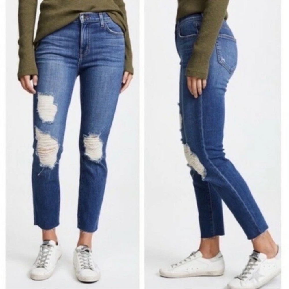 L'agence Denim Blue Marcelle French Slim Fit Authentique Distressed Jean Size 29